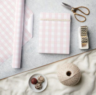 Girly Baby Shower Pastel Pink Gingham & Plaid Wrapping Paper