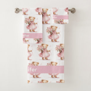Girly Baby & Toddler Bath Towel Set   Custom Name