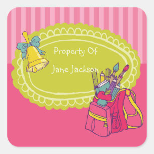 Girly Backpack Personalised Bookplate Sticker