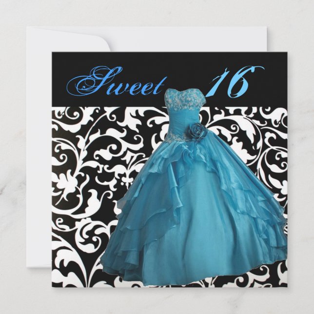 girly ball gown dress sweet sixteen party invitation (Front)