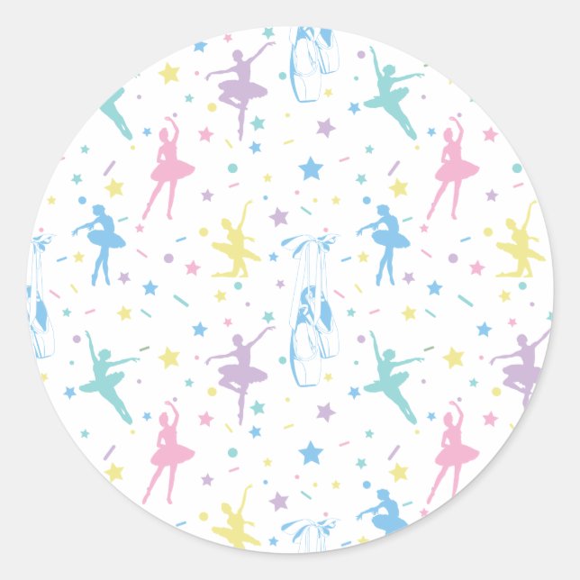 Girly Ballerina Dancer - Ballet Pattern Classic Round Sticker (Front)
