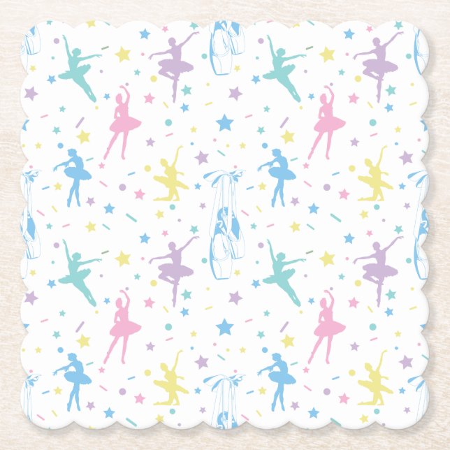 Girly Ballerina Dancer - Ballet Pattern Paper Coaster (Front)