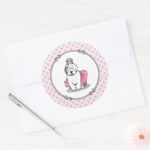 Girly Ballet Princess Old English Sheepdog Grey 1 Classic Round Sticker
