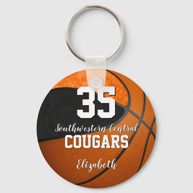girly basketball black orange school team colours key ring (Front)