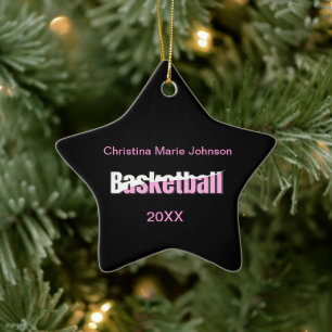 Girly Basketball Player Pink Typography Ceramic Tree Decoration