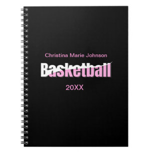 Girly Basketball Player Pink Typography Notebook