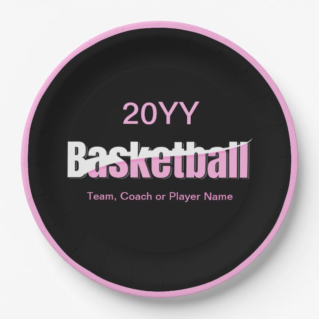 Girly Basketball Player Pink Typography Paper Plate (Front)
