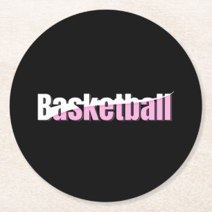 Girly Basketball Player Pink Typography Round Paper Coaster