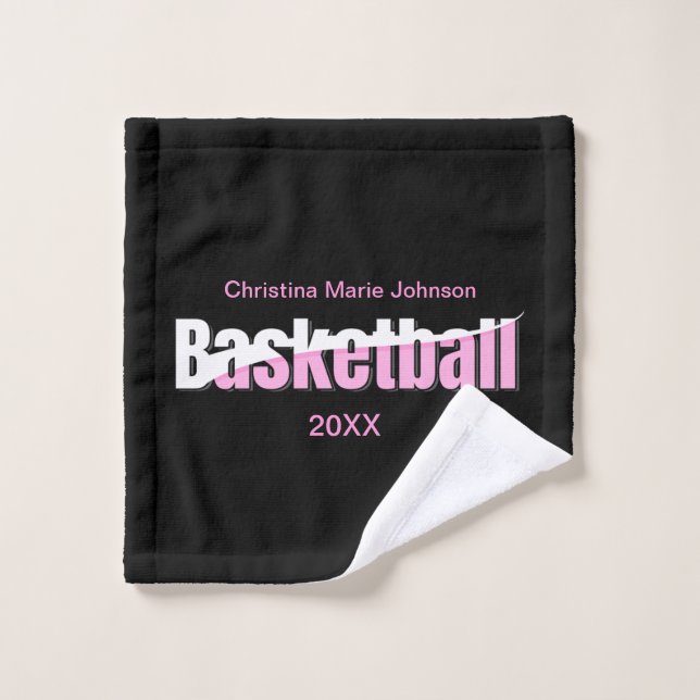 Girly Basketball Player Pink Typography Wash Cloth (Wash Cloth)