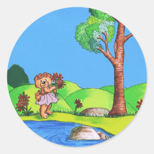 Girly Bear Classic Round Sticker