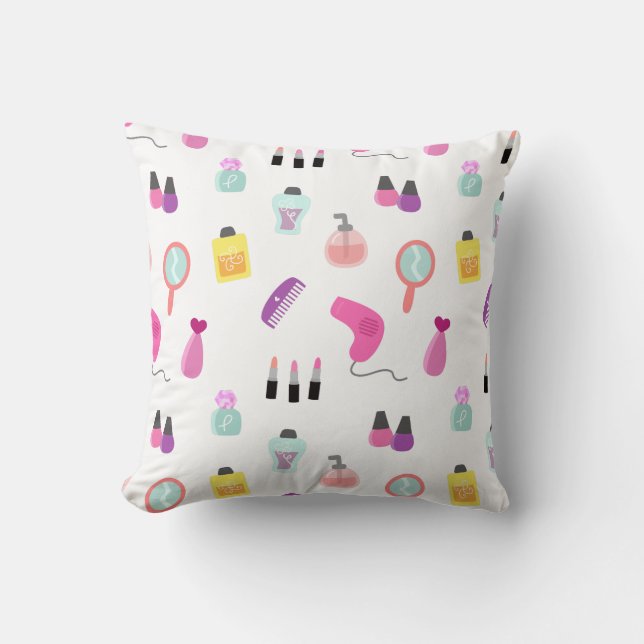 Girly Beauty and Grooming Pattern for Girls Room Cushion (Front)