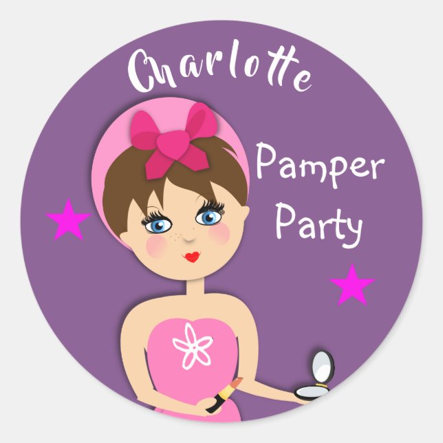 Girly Beauty Pamper Party Personalised Classic Round Sticker (Front)