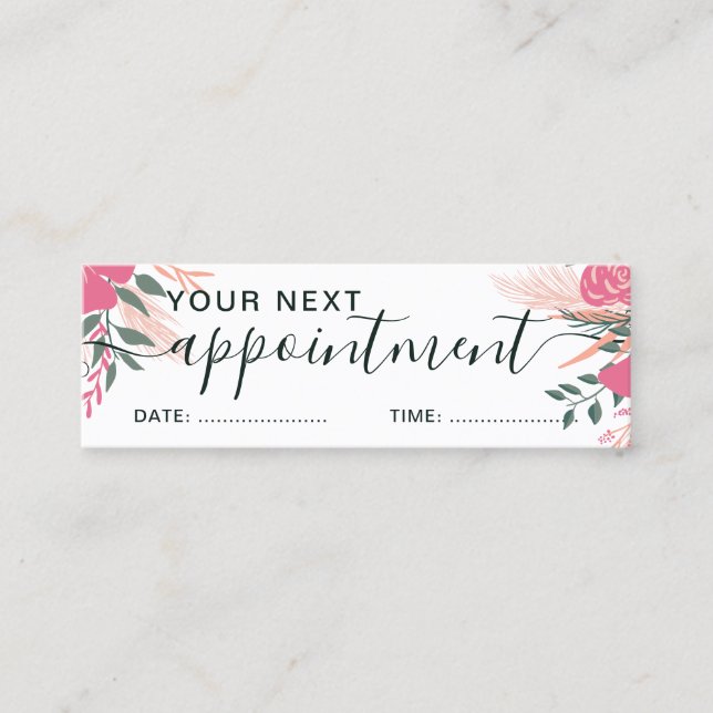 Girly beauty pink tropical floral appointment mini business card (Front)