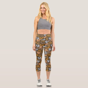 Girly Beige Animal Print Heart Playful Pattern  Capri Leggings