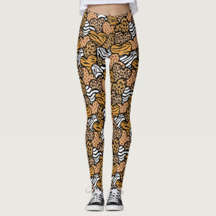 Girly Beige Animal Print Heart Playful Pattern  Leggings
