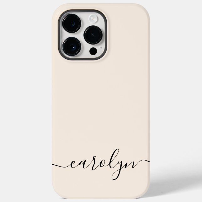 Girly Beige Monogram Modern Script Personalised Case-Mate iPhone Case (Back)