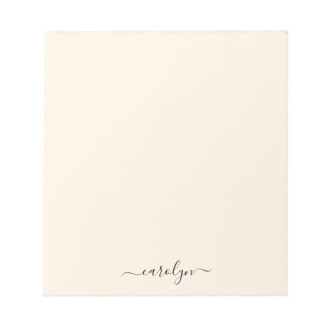 Girly Beige Monogram Modern Script Personalised Notepad (Front)