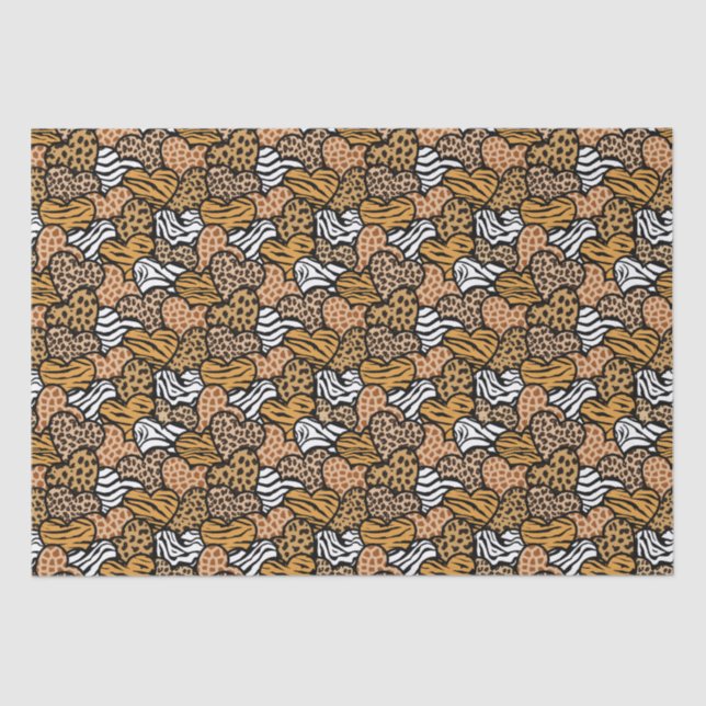 Girly Beige Playful Animal Print Hearts Name  Tissue Paper (Front)