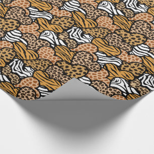 Girly Beige Playful Animal Print Hearts  Wrapping Paper