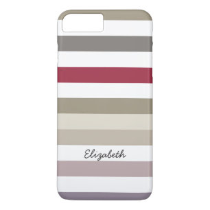 Girly Beige Red Big Horizontal Stripes With Name iPhone 8 Plus/7 Plus Case