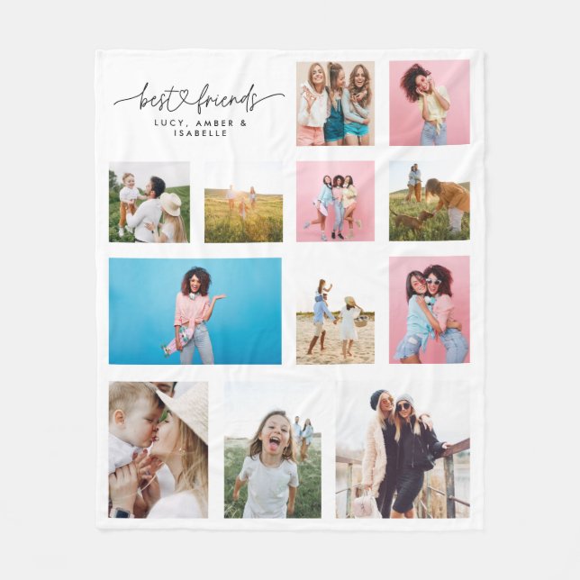 Girly besties mult photo best friend modern simple fleece blanket (Front)
