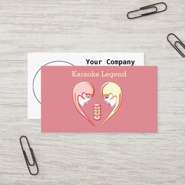 Girly BFF Karaoke Love Heart Business Card (Front/Back In Situ)