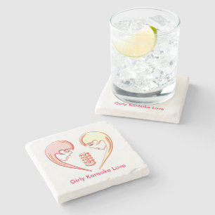 Girly BFF Karaoke Love Heart Stone Coaster
