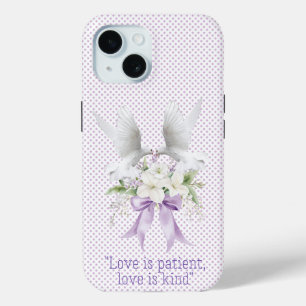 Girly Bible Mauve Dots White Dove Floral Coquette iPhone 15 Case