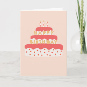Girly Birthday Cake With Candles Sprinkles Pink Card
