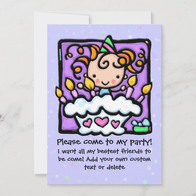 Girly birthday party invitations  PURPLE (Front)