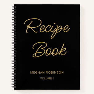 Girly Black And Gold Cookbook Personalised Recipe Notebook