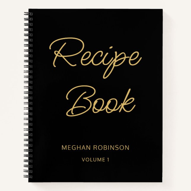 Girly Black And Gold Cookbook Personalised Recipe Notebook (Front)