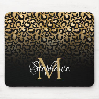 Girly Black and Gold Leopard Ombre Monogram Mouse Mat