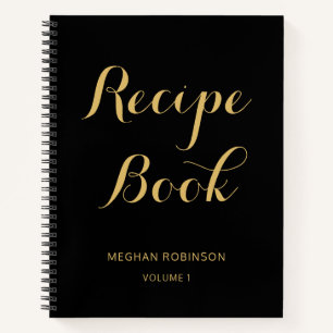 Girly Black and Gold Monogram Cookbook Recipe Notebook