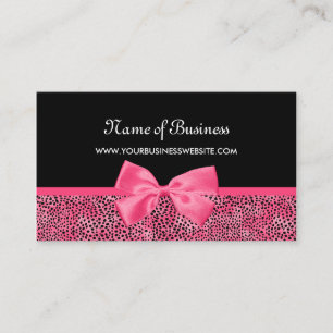 Girly Black and Pink Cheetah Print Cute Ribbon Business Card