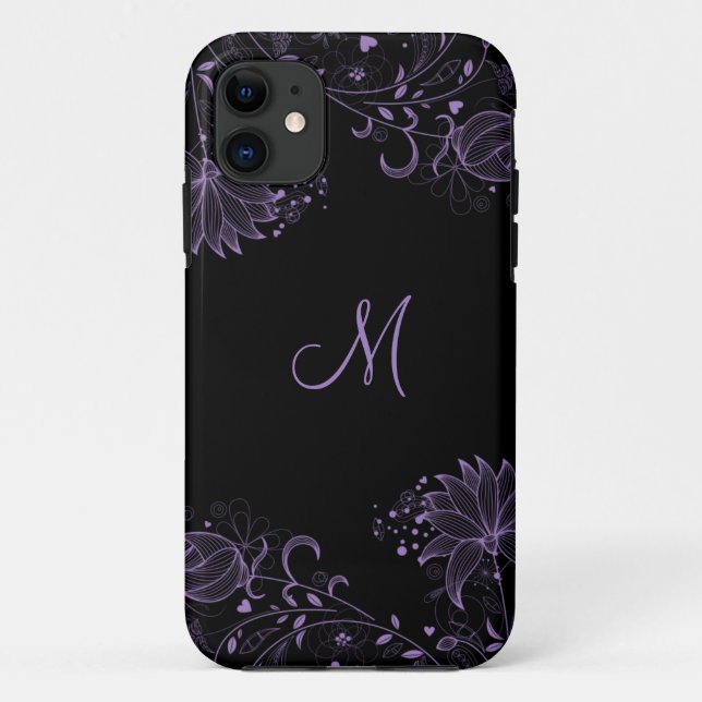 Girly Black and Purple Sketched Floral iPhone5 Case-Mate iPhone Case (Back)