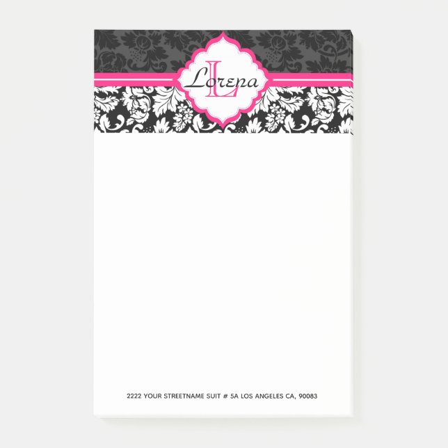 Girly Black And White Damask Post-it Notes (Front)