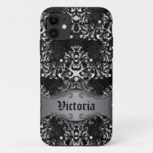 Girly Black and White Damask Victorian iPhone Case (Back)