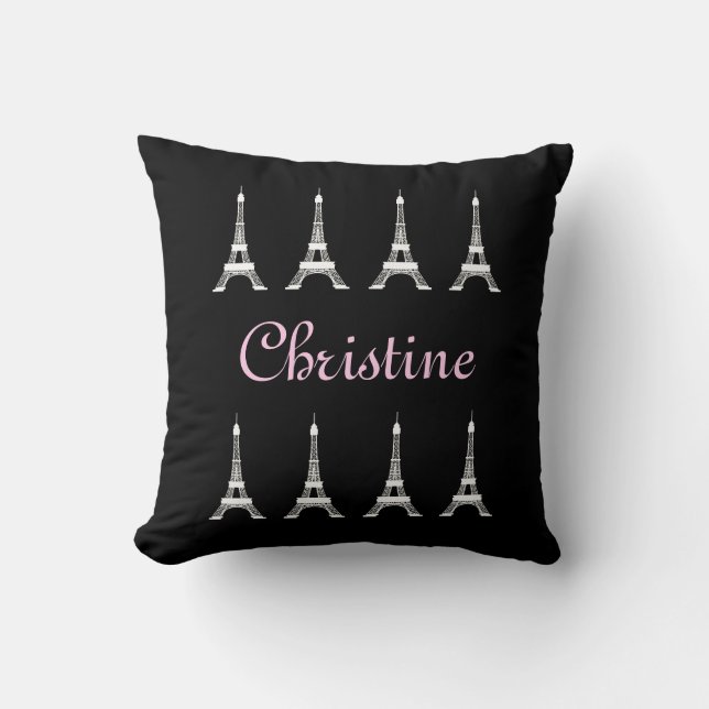 Girly Black and White French Style Eiffel Towers Cushion (Front)