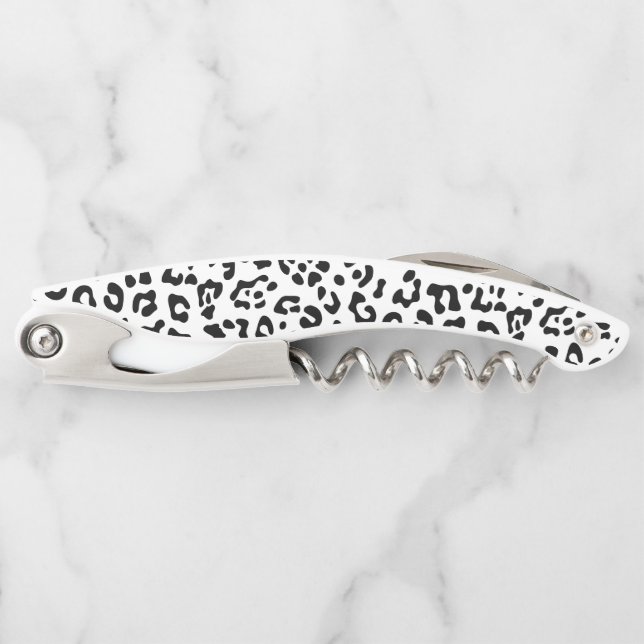 Girly Black and White Leopard Spot Corkscrew (Front)
