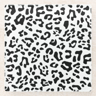Girly Black and White Leopard Spot Glass Coaster