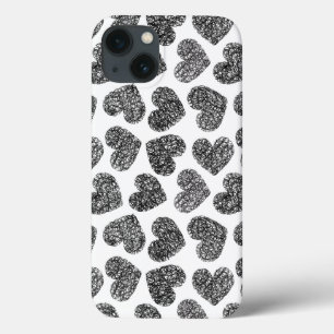 Girly black and white love hearts pattern iPhone 13 case