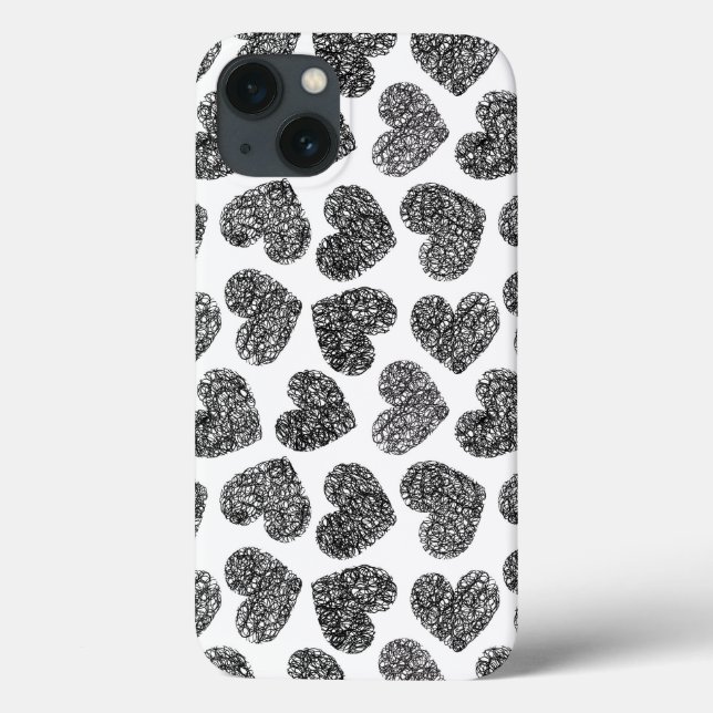 Girly black and white love hearts pattern Case-Mate iPhone case (Back)
