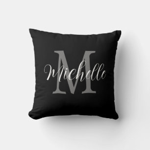 Girly Black and White Monogram and Name   Cushion