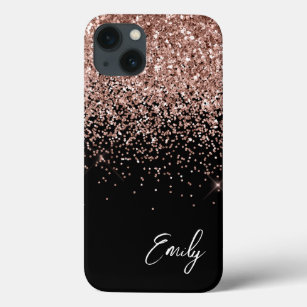 Girly Black Blush Pink Rose Gold Glitter Monogram Case-Mate iPhone Case