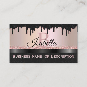 Girly Black Crystals, Rose Gold Glitter Sparkle an Business Card