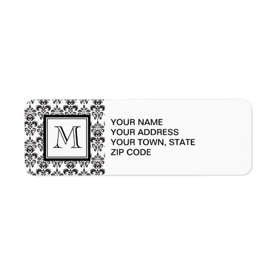 GIRLY BLACK DAMASK PATTERN 2 YOUR INITIAL RETURN ADDRESS LABEL