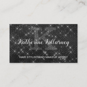 Girly Black Diamond Sparkle Glam Chic Monogram Business Card
