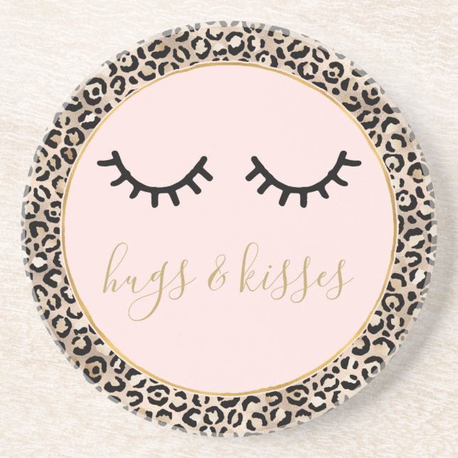 Girly Black Eyelashes Gold Glam Leopard Print  Coaster (Front)