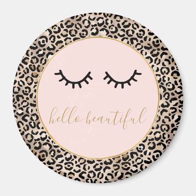 Girly Black Eyelashes Gold Glam Leopard Print     Magnet (Front)